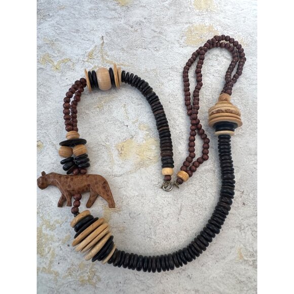 Vintage Wooden Tribal African Bead Necklace - Picture 3 of 5